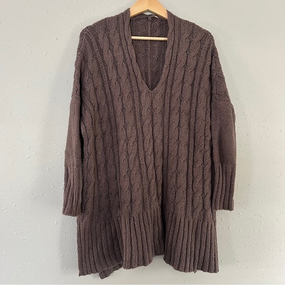 Free People Mushroom Oversized Sweater Brown Tan Casual Comfy Winter Neutral - Picture 2 of 10